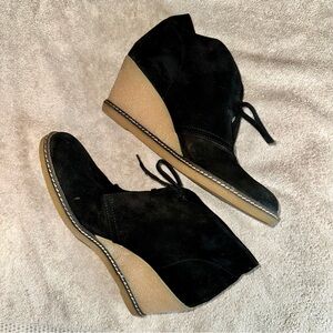 J.Crew MacAlister Black Suede Wedge Boots 10 Made in Italy Chukka Crepe